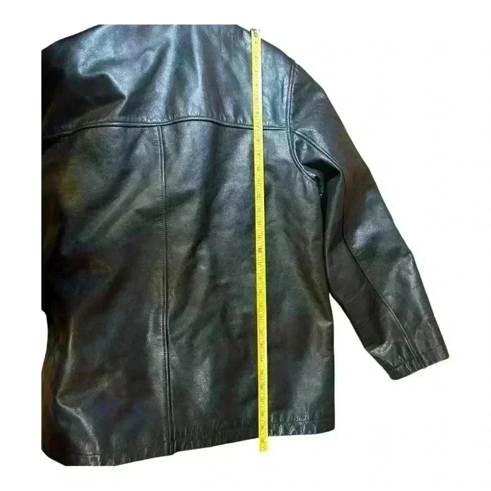 J. Crew Vintage 90s Black Pebbled Leather Men’s Full Zip Lined Bomber Jacket XL